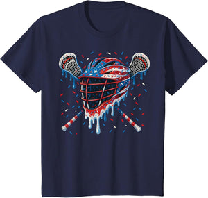Patriotic American Flag Lacrosse Ice Cream Drip Lax Boys