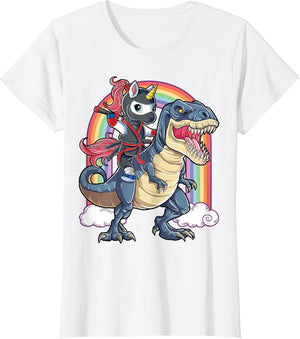 Ninja Unicorn Riding Dinosaur T rex Funny Men Women Rainbow