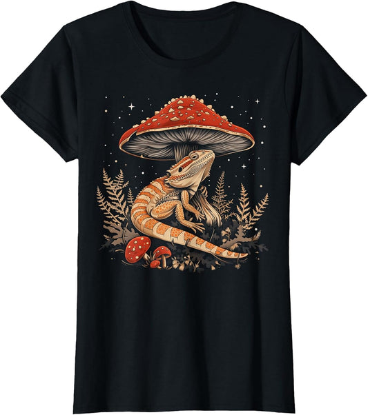 Cute Bearded Dragon Lizard Cottagecore Aesthetic Mushroom