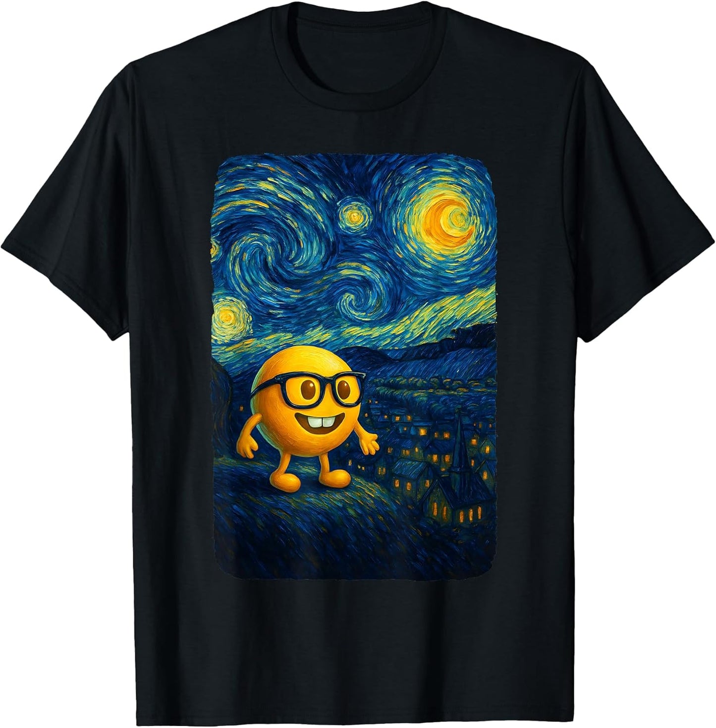 Nerd Glasses Buckteeth Emoticon Starry Funny Night Van Gogh