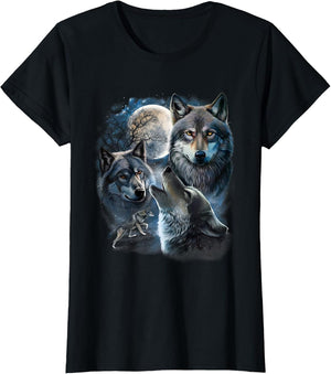 Grey Wolf Under Full Moon, Space, Galaxy, and Stars