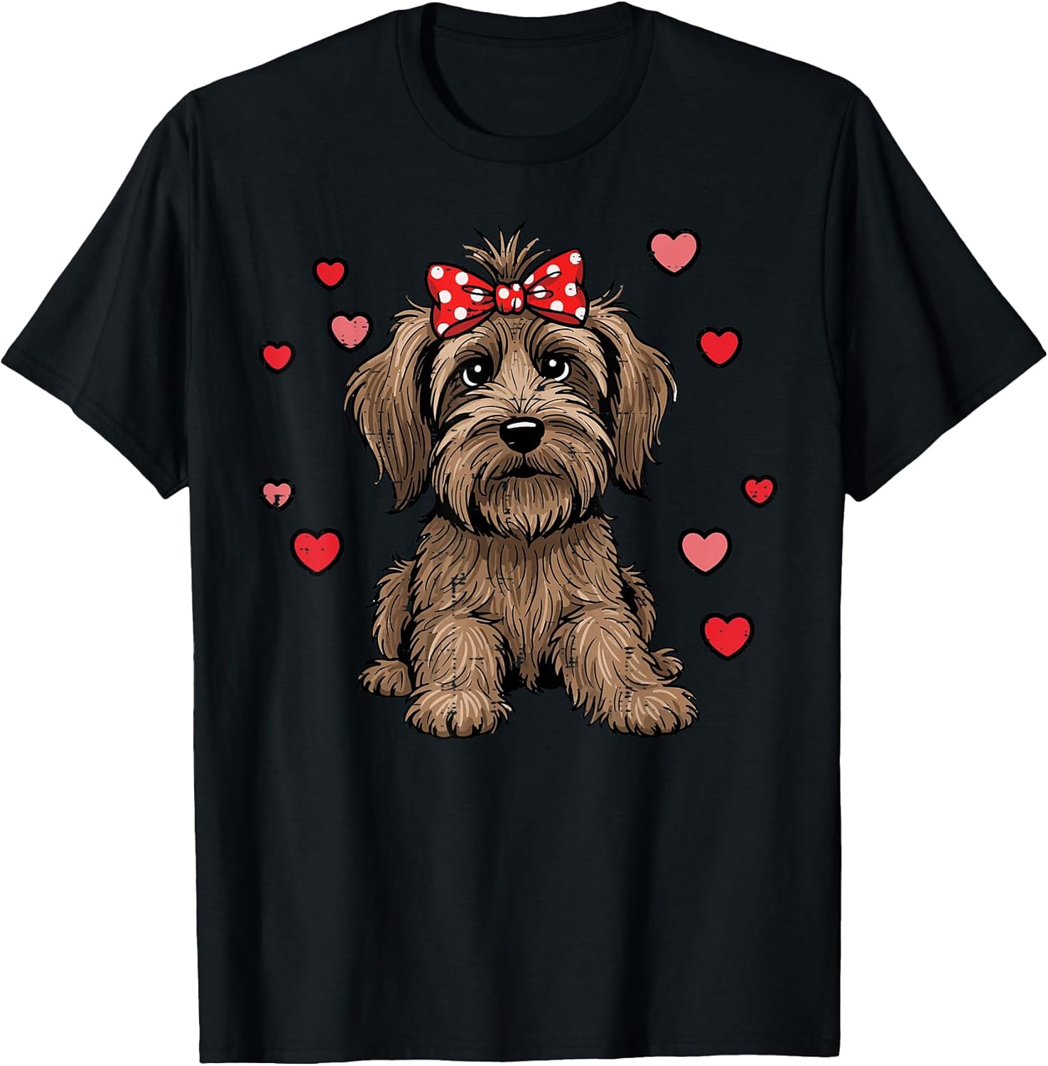 Valentines Day Dog Sitting Bow Hearts Cute Girls Kids Women