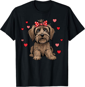 Valentines Day Dog Sitting Bow Hearts Cute Girls Kids Women