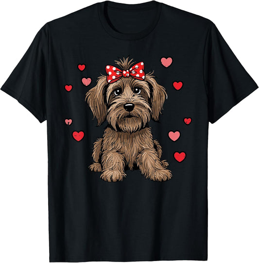 Valentines Day Dog Sitting Bow Hearts Cute Girls Kids Women