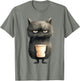 Grumpy Black Cat with Latte Coffee