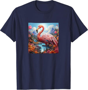 Flamingo Colorful River Mountains Flowers Graphic