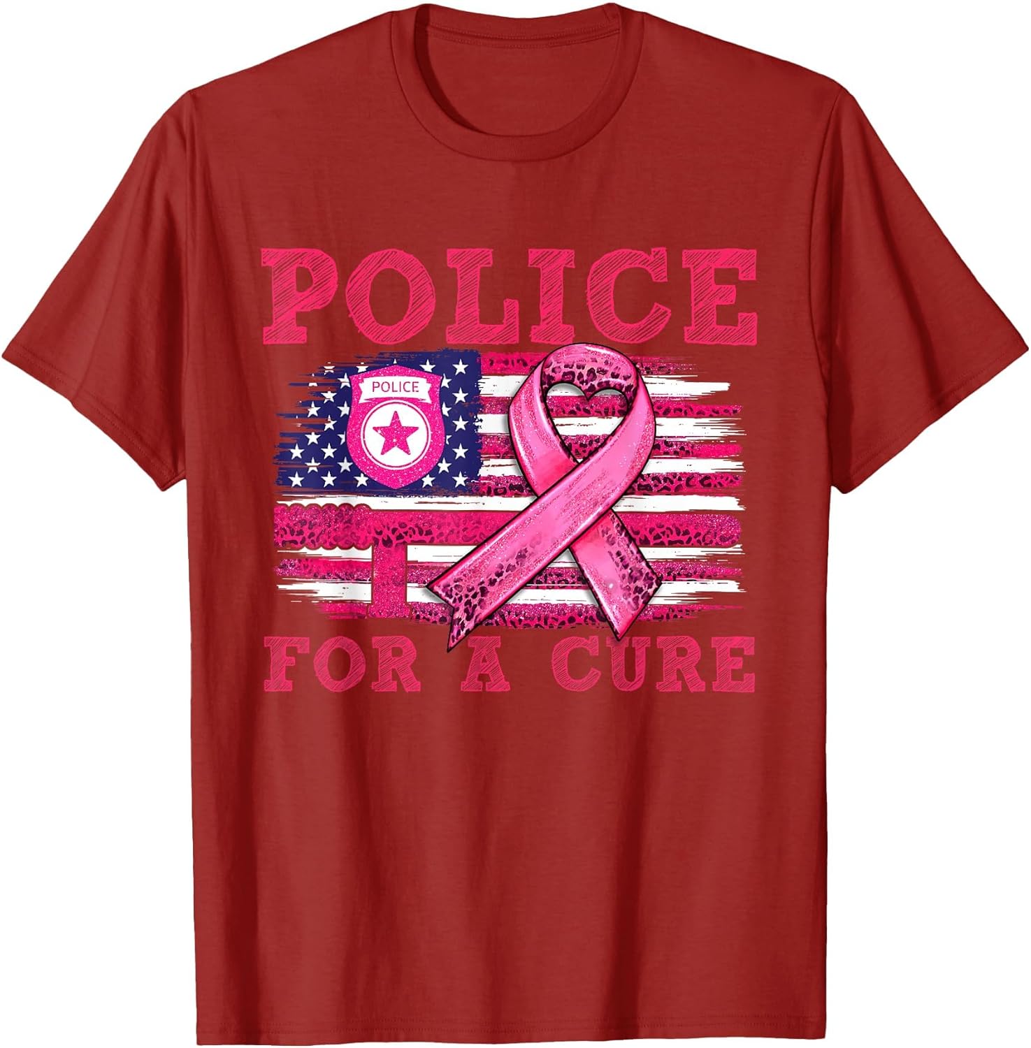 Breast Cancer Awareness Police for a Cure American Flag