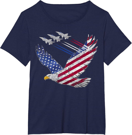 Patriotic Eagle with American Flag and Fighter Jets