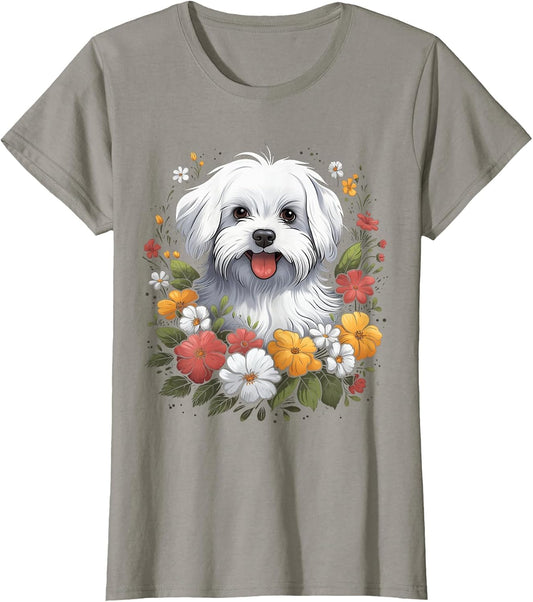 Maltese Mom Floral Dog Lover Vintage Flowers Cute