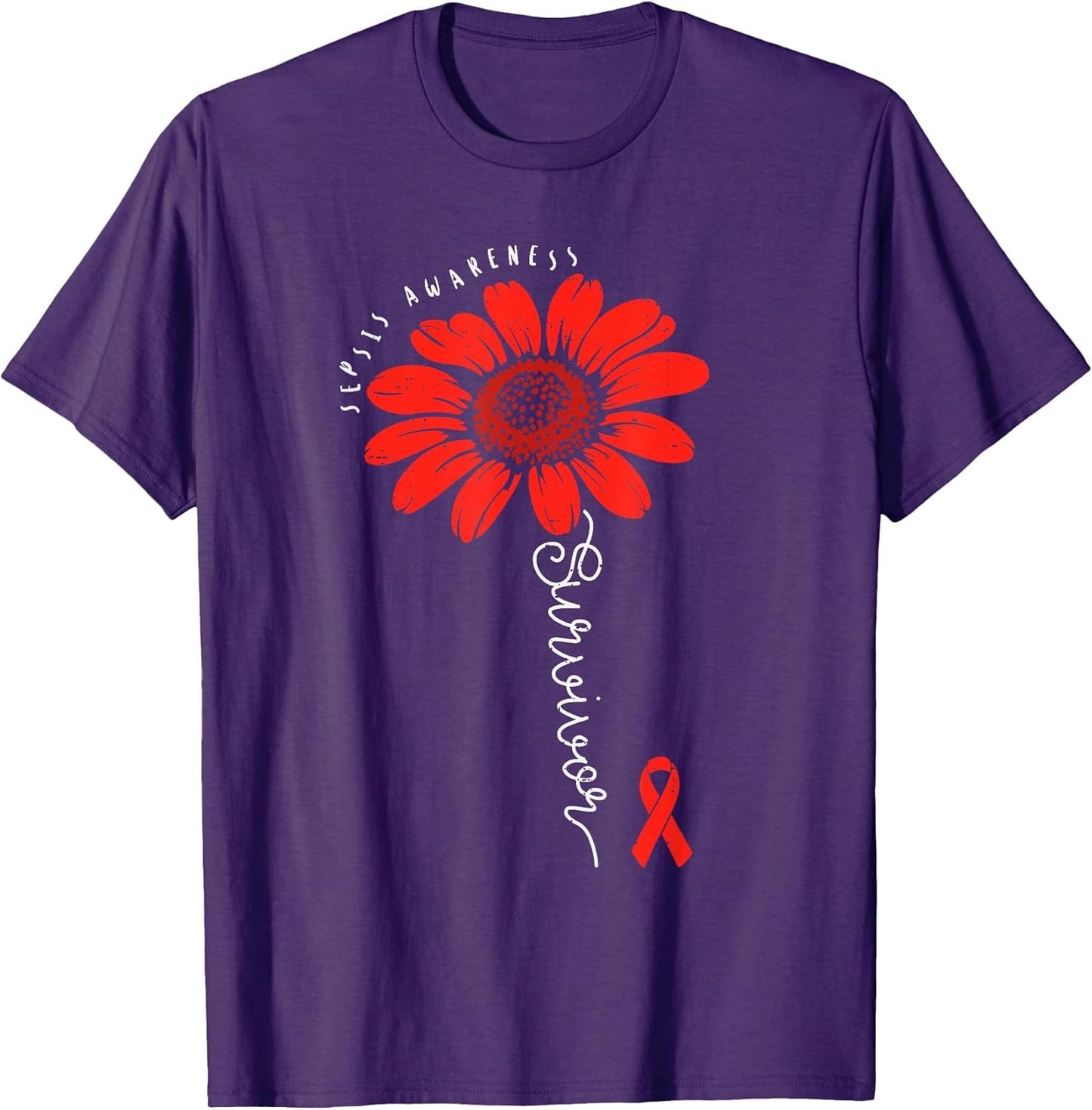 Sepsis Awareness Survivor Flower Warrior Ribbon Red