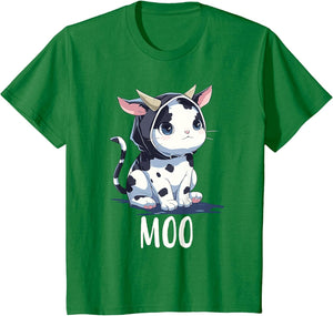 Cute Kawaii Anime Cat in Cow Costume Moo Funny Meow Cat Cow