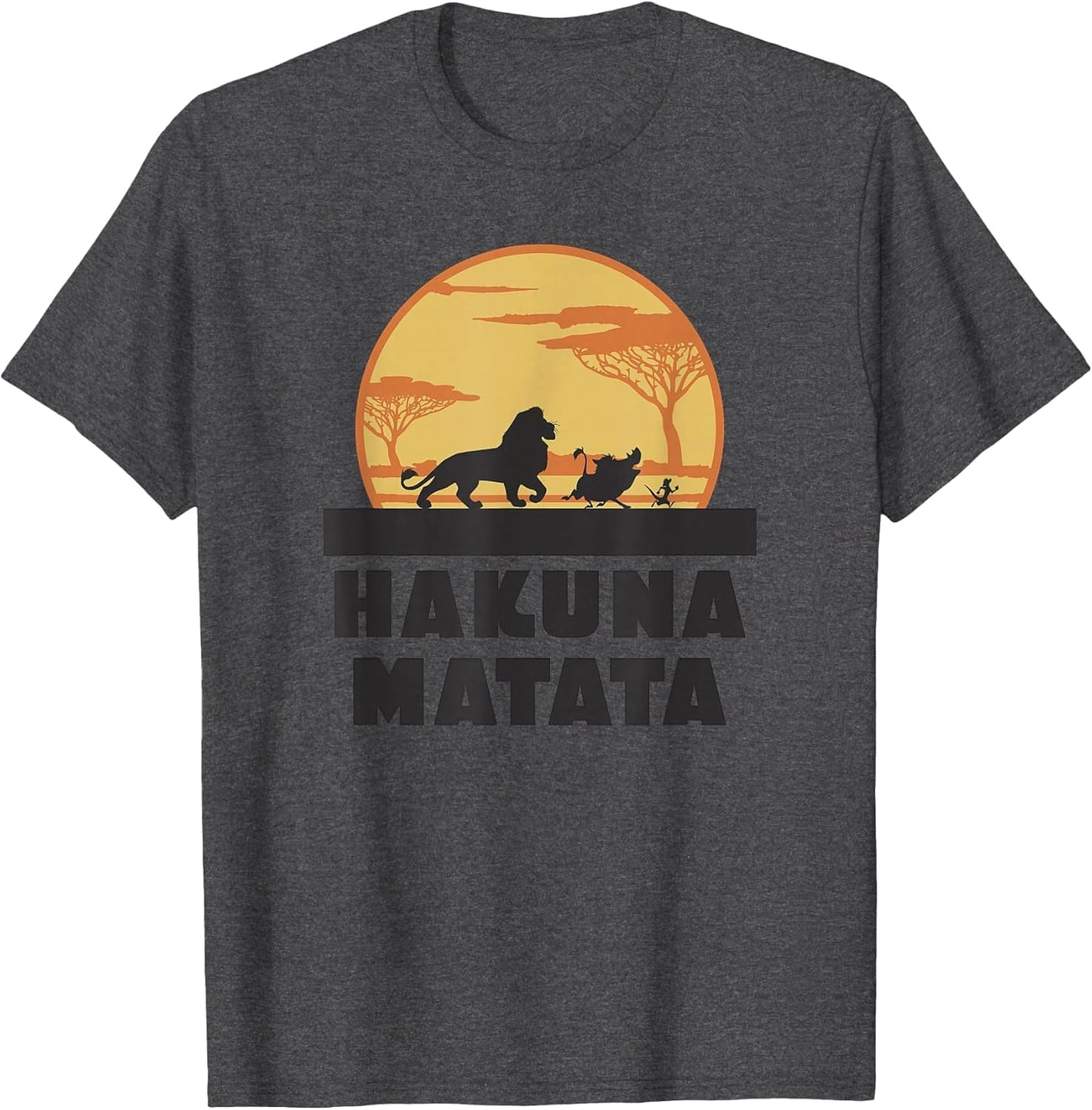 Disney The Lion King Hakuna Matata Crew Sideview Silhouettes , Men, Dark Heather Grey, X-Large