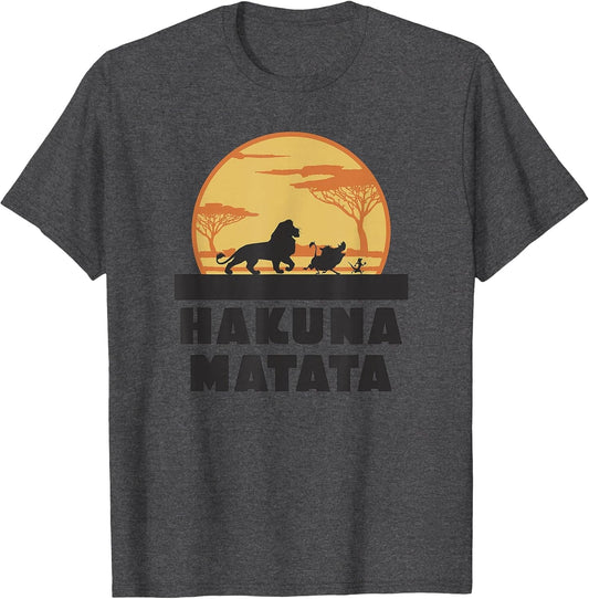 Disney The Lion King Hakuna Matata Crew Sideview Silhouettes , Men, Dark Heather Grey, X-Large