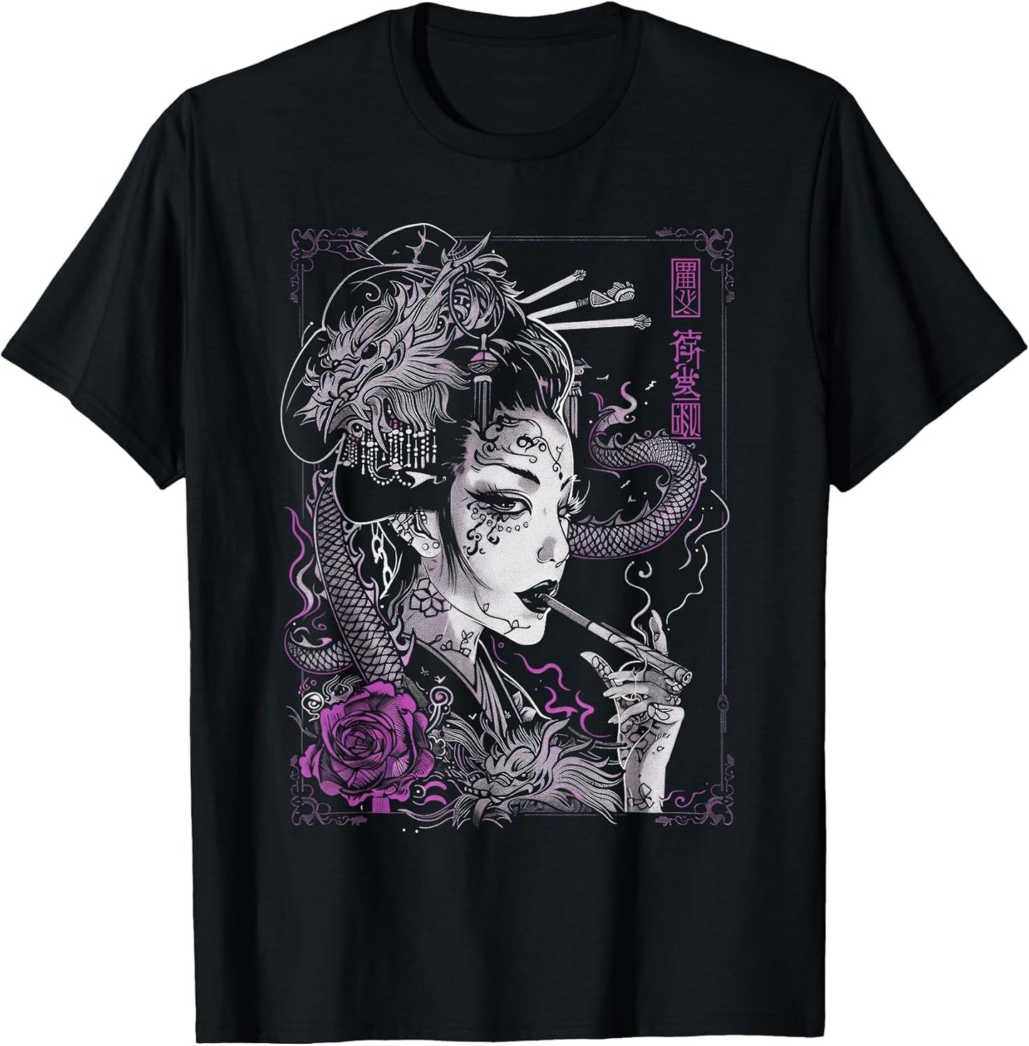 Anime Japanese Goth Cyberpunk City Geisha Art Vintage Purple