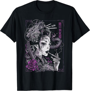Anime Japanese Goth Cyberpunk City Geisha Art Vintage Purple