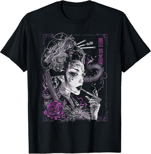 Anime Japanese Goth Cyberpunk City Geisha Art Vintage Purple