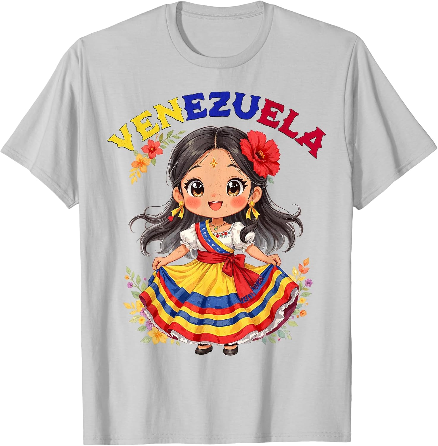 Cute Venezuela Girl Traditional Dress Colorful Art Kids