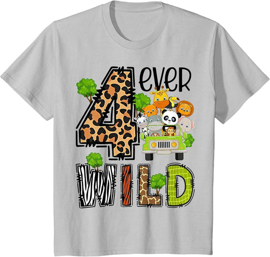Kids Four Ever Wild 4 Year Old 4th Birthday Young Safari Zoo Bday