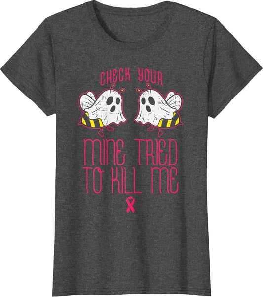 Check Your Boo-Bees Funny Halloween Breast Cancer Awareness