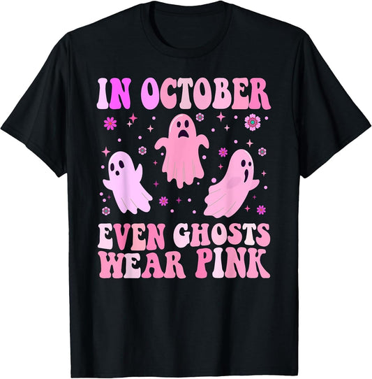 Breast Cancer October Even Ghost Wear Pink Groovy Halloween