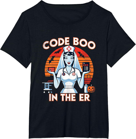 Code Boo in The ER Funny Halloween Nurse Ghost Woman