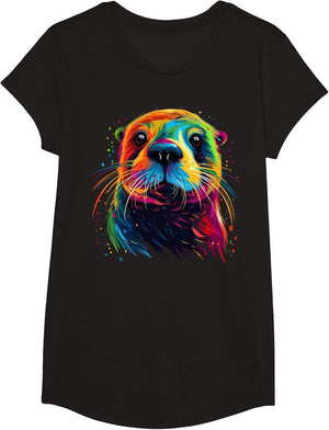 Otter Face Colorful River Sea Animal Art Lover Cute Black