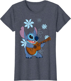 Disney Lilo & Stitch Tropical Stich Ukulele , Women, Heather Blue, X-Large