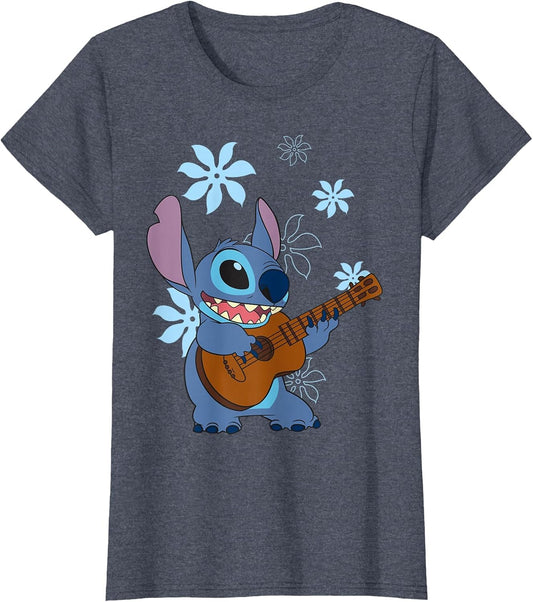 Disney Lilo & Stitch Tropical Stich Ukulele , Women, Heather Blue, X-Large