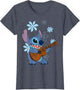 Disney Lilo & Stitch Tropical Stich Ukulele , Women, Heather Blue, X-Large