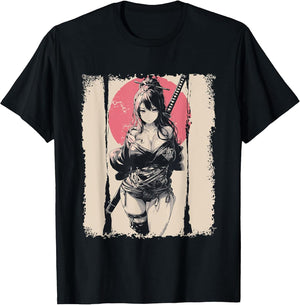 Sexy Anime Girl Japanese Samurai Red Sun