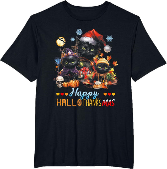 Happy Hallowthanksmas Cat Funny Kitten Pumpkin Turkey