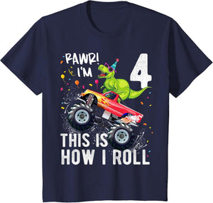 Kids T Rex Dinosaur Monster Truck 4th Birthday Boys and Girls