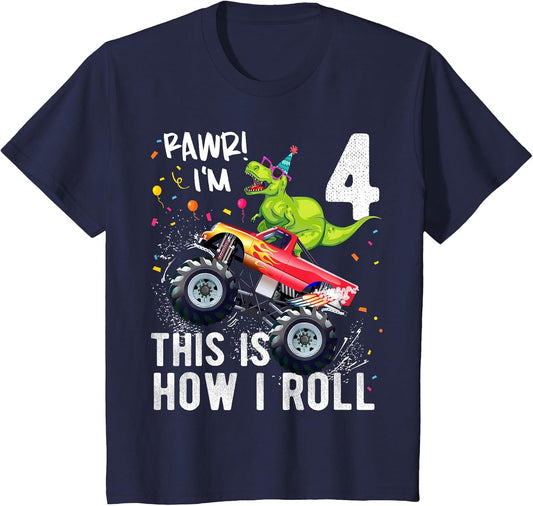 Kids T Rex Dinosaur Monster Truck 4th Birthday Boys and Girls