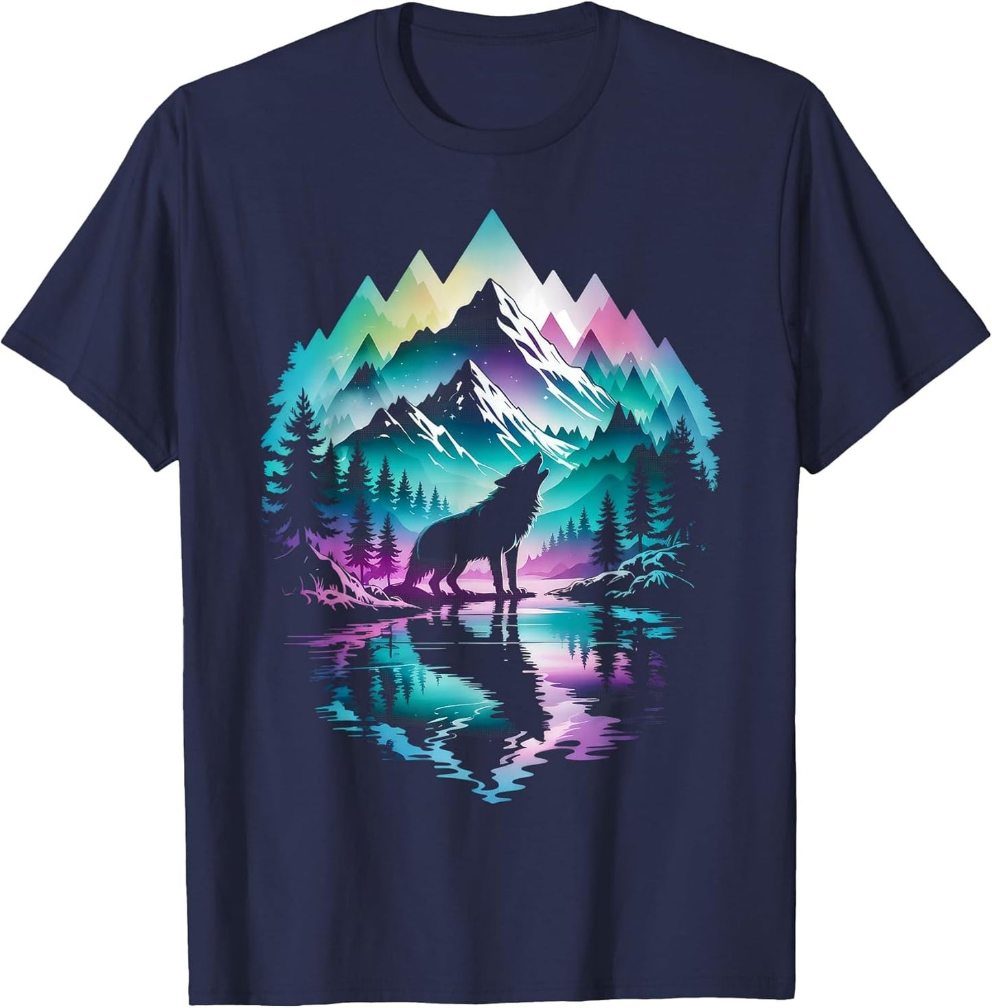 Wolf Forest Moon Vintage Cosmic Howling Wolf Lover Graphic