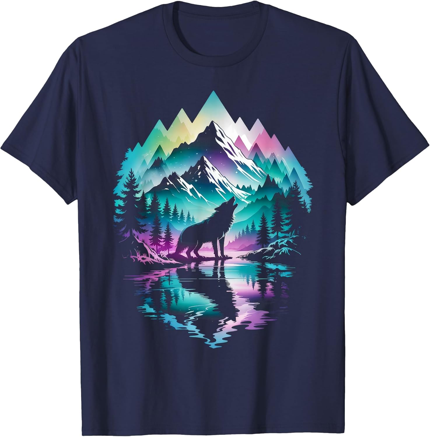 Wolf Forest Moon Vintage Cosmic Howling Wolf Lover Graphic