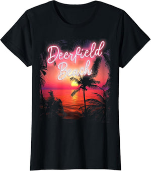 Vintage Deerfield Beach Florida Palms FL Pink Lights Sunset