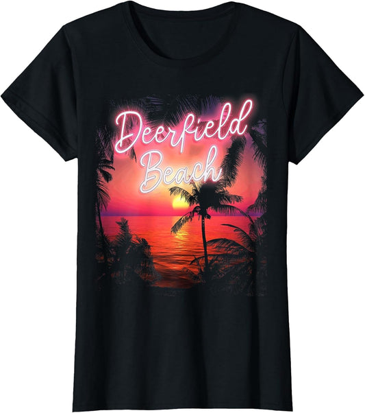 Vintage Deerfield Beach Florida Palms FL Pink Lights Sunset
