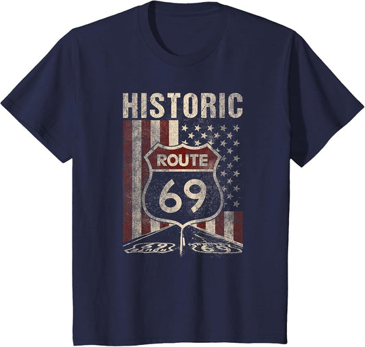 Historic Route 69 Americana USA Flag Funny Graphic