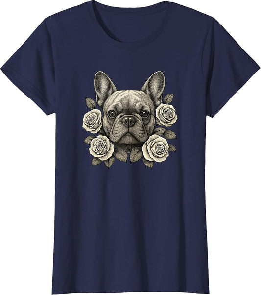 French Bulldog Vintage Roses Retro Tattoo