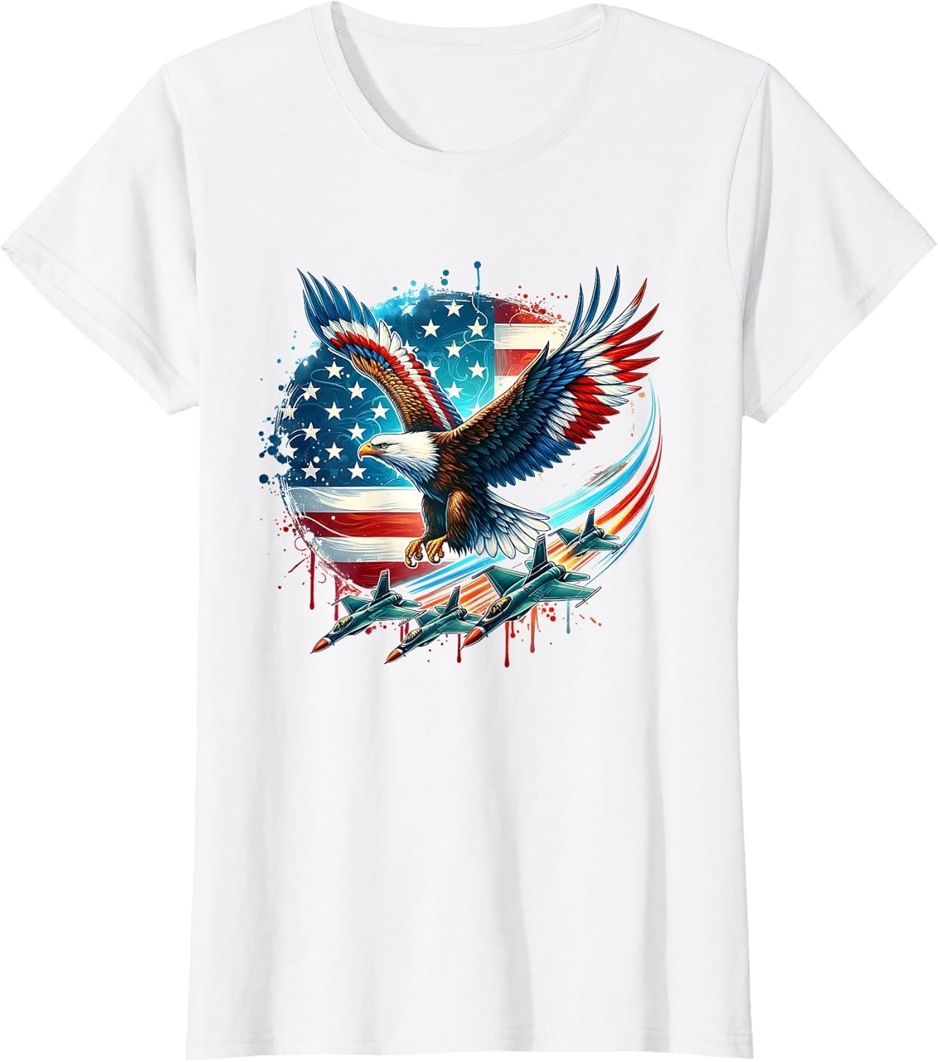 Boys 4th of July American Bald Eagle USA Flag Fighter Jet