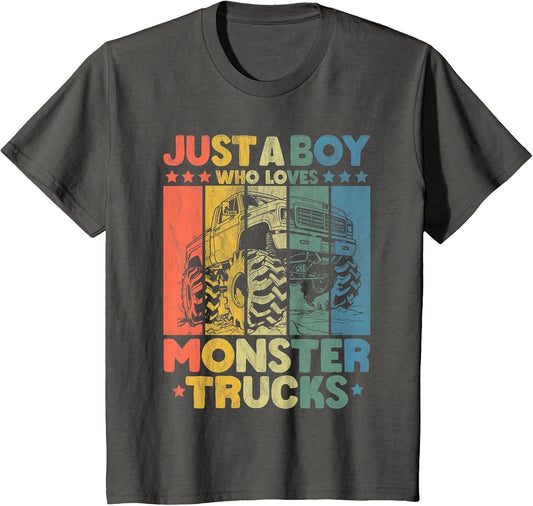 Just A Boy Who Loves Monster Trucks Retro Men Monster Truck