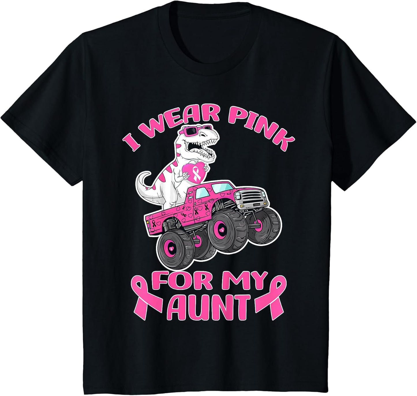 Kids Truck T-Rex Breast Cancer I Wear Pink for My Aunt