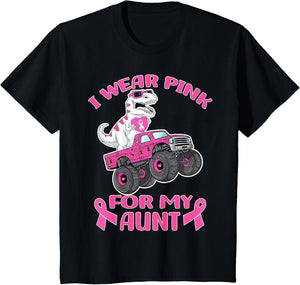 Kids Truck T-Rex Breast Cancer I Wear Pink for My Aunt