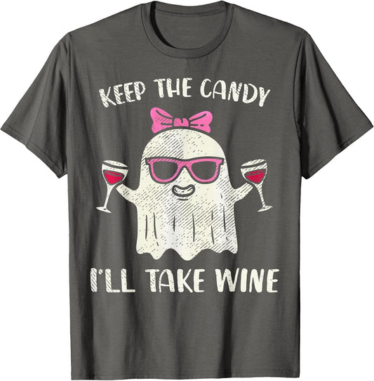 Keep The Candy I'll Take Wine Funny Halloween Girl Ghost
