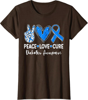 Peace Love Cure Type 1 Diabetes Awareness T1D Ribbon Blue