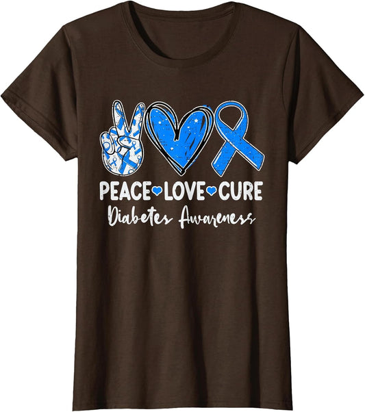 Peace Love Cure Type 1 Diabetes Awareness T1D Ribbon Blue