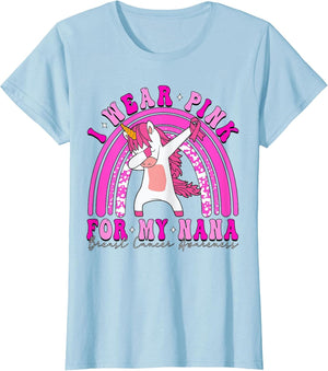 I Wear Pink for My Nana Breast Cancer Dabbing Unicorn Ribbon