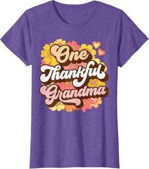 One Thankful Grandma Retro Groovy Fall Thanksgiving Flowers