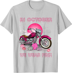 in October We Wear Pink Motorcycle Breast Cancer Bikers