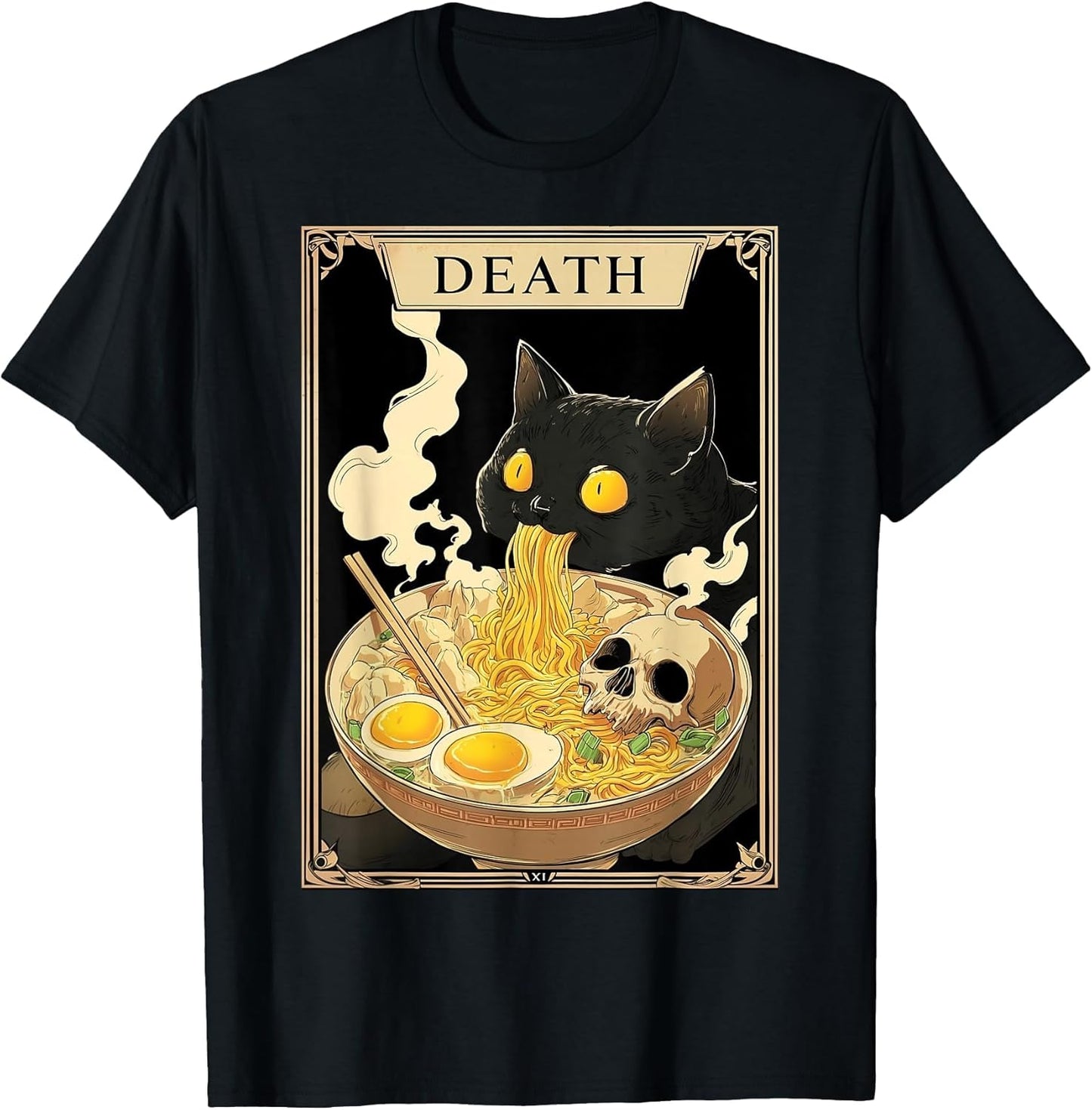 Funny Tarot Card Death Black Kitten Cat Ramen Halloween